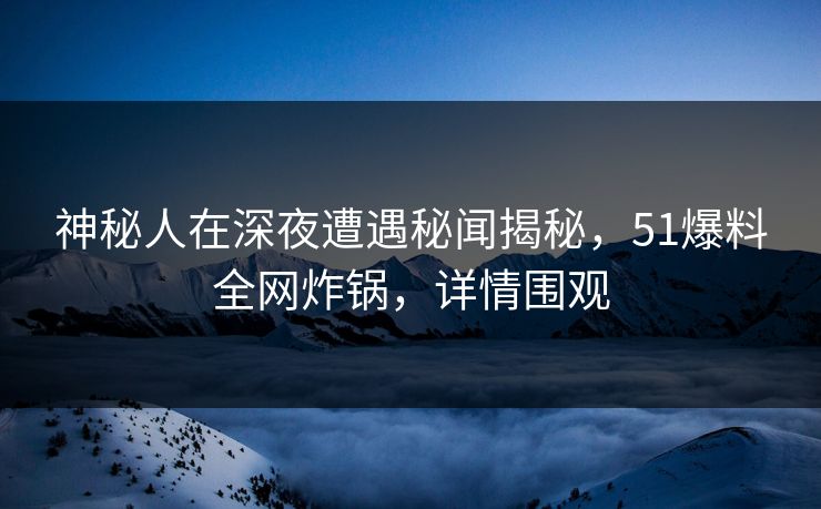 神秘人在深夜遭遇秘闻揭秘，51爆料全网炸锅，详情围观