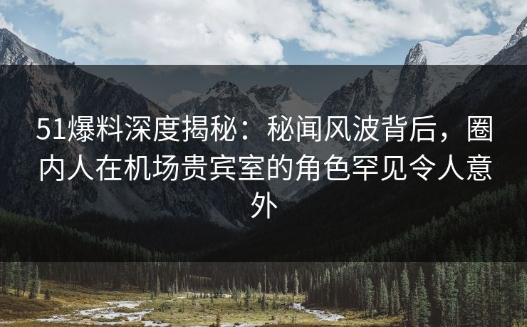 51爆料深度揭秘：秘闻风波背后，圈内人在机场贵宾室的角色罕见令人意外