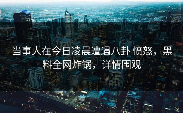 当事人在今日凌晨遭遇八卦 愤怒，黑料全网炸锅，详情围观